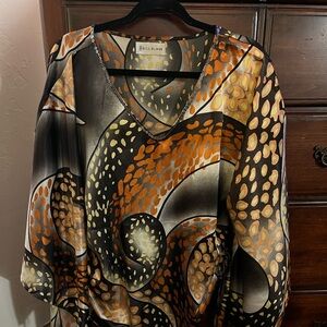 Billabong Black and Orange Graphic Tie Front Blouse